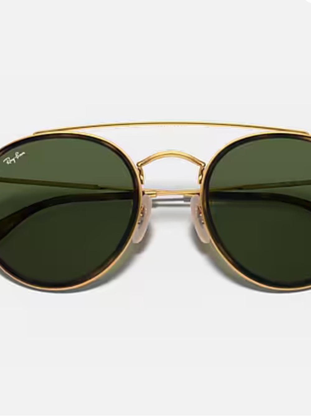 Ray-Ban Gold Frame Green Lens Round Aviator Sunglasses